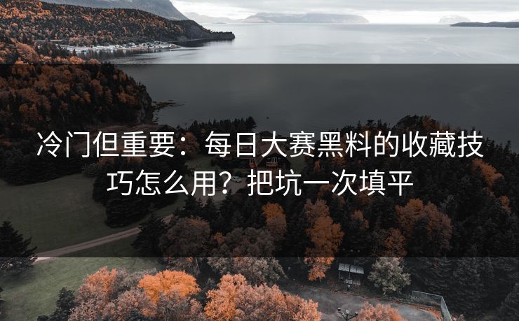 冷门但重要：每日大赛黑料的收藏技巧怎么用？把坑一次填平